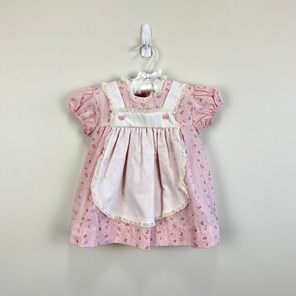 Vintage Girls Pink Floral Pinafore Dress 18 Months - Picture 1 of 8
